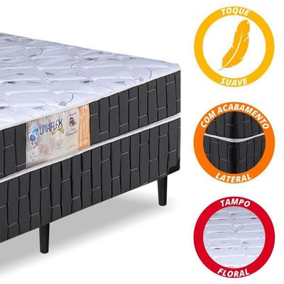 Cama Box Solteiro Conjugado Preto / Branco Floral