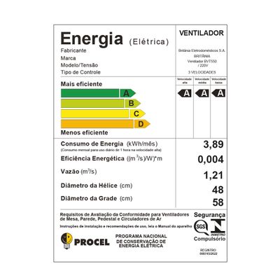 Ventilador de Coluna Britânia Turbo Silencioso 175W BVT550 220V