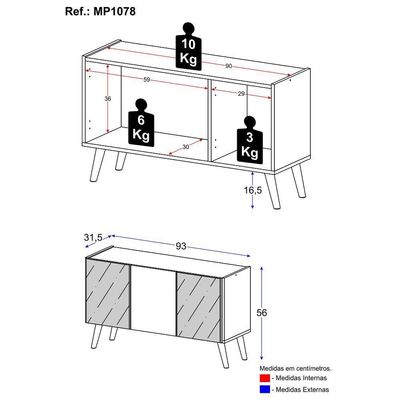 Rack Tv Até 32 Polegadas Retrô  Espelhos Mp1078 Branco preto