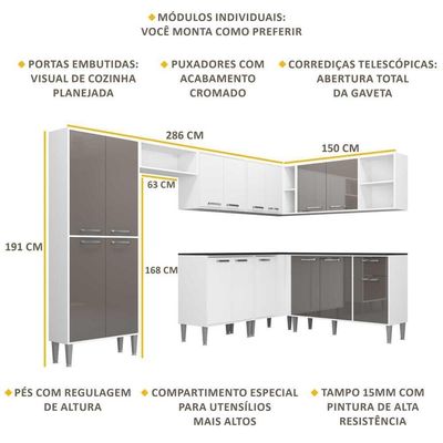 Cozinha Completa Armário e Balcão Xangai Soul Multimóveis