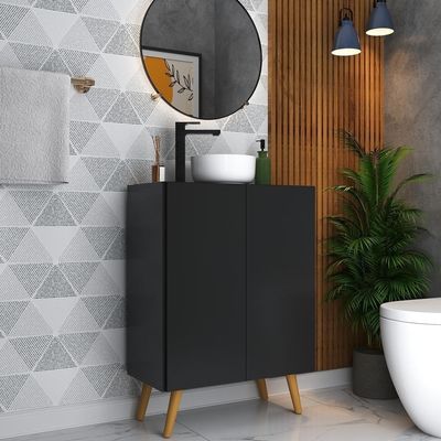 Gabinete Banheiro 2 Portas Retrô 63cm Multimóveis Preto