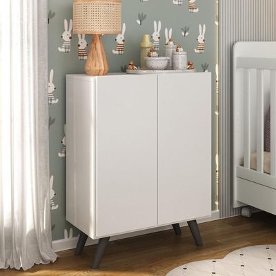 Armário Cômoda Infantil 2 Portas Retrô Multimóveis Mp4231 Branco preto Branco preto