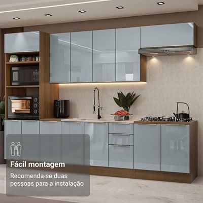 Armário  Cozinha Completa 310 cm Lux Madesa 02 Rustic/cinza