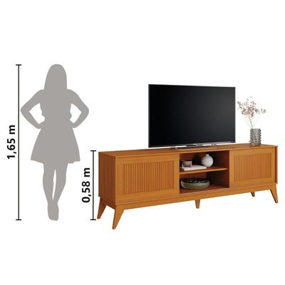Rack Bancada Para Tv Até 65 Polegadas 1,80m Ripado Impressão 3d 2 Portas Cedro King Edn Cedro