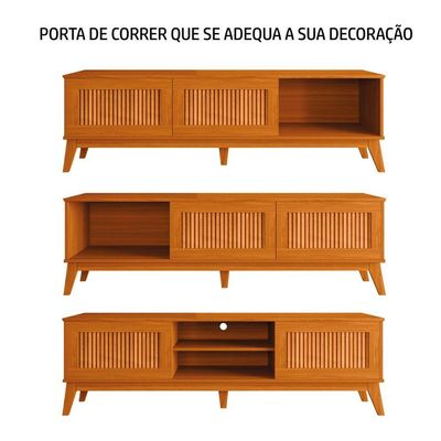 Rack Bancada Para Tv Até 65 Polegadas 1,80m Ripado Impressão 3d 2 Portas Cedro King Edn Cedro