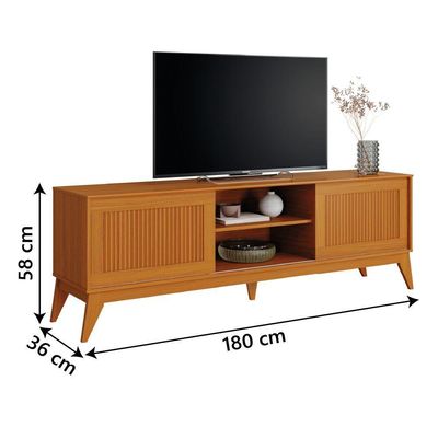 Rack Bancada Para Tv Até 65 Polegadas 1,80m Ripado Impressão 3d 2 Portas Cedro King Edn Cedro