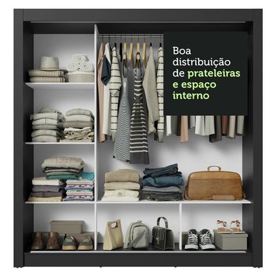 Guarda-roupa Casal 3 Portas De Correr Espelho Preto