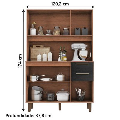 Armário De Cozinha Completa Compacta 6 Portas 2 Gavetas 1,20m Pop Nature / Preto Zanzini