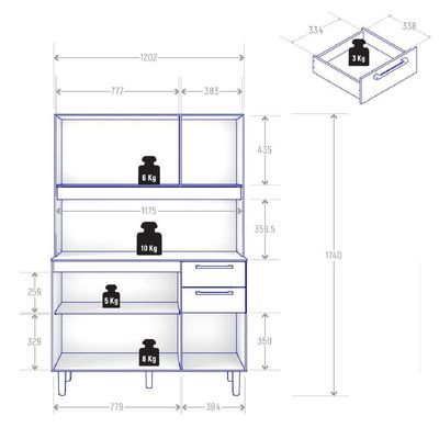 Armário De Cozinha Completa Compacta 6 Portas 2 Gavetas 1,20m Pop Nature / Preto Zanzini