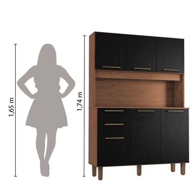 Armário De Cozinha Completa Compacta 6 Portas 2 Gavetas 1,20m Pop Nature / Preto Zanzini