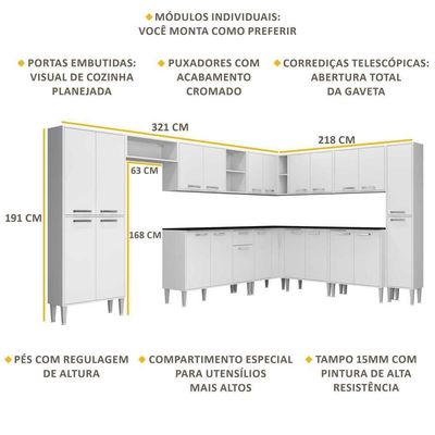 Cozinha Completa Xangai Pop Fg3152 Armário E Balcão