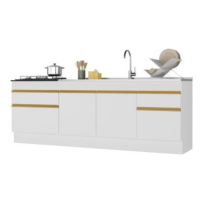 Kit 2 Balcões Com Rodapé Gabinete Pia E Cooktop Branco