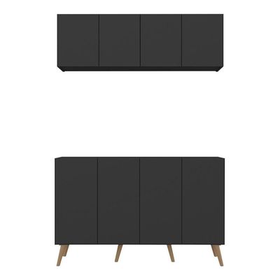 Kit Armário Cozinha Aéreo Balcão 4 Portas Mp2170 Preto/natural