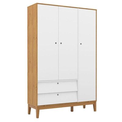 Quarto De Bebê Unique 3 Portas Com Cômoda 6 Gavetas E Painel Ripado Branco Soft Freijó Eco Wood