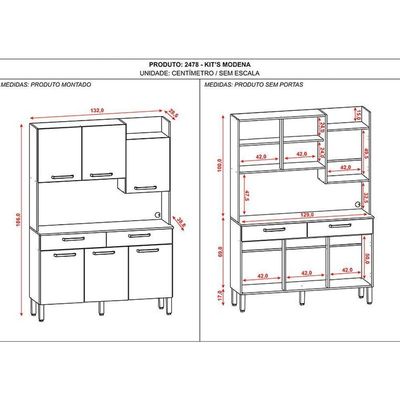 Kit Cozinha Ambiente Modena 6 Portas Nogueira Off White Ripado - Kits Paraná
