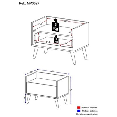 Mesa de Cabeceira 60 Cm com Pés Retrô Multimóveis Branca