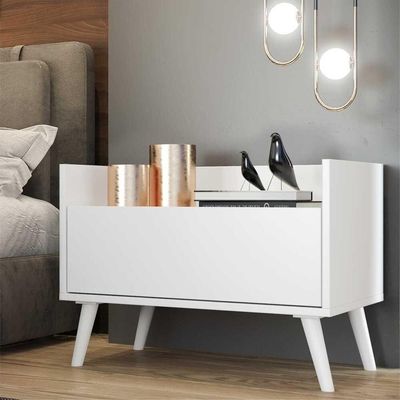 Mesa de Cabeceira 60 Cm com Pés Retrô Multimóveis Branca