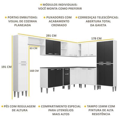 Cozinha Completa Armário e Balcão Xangai Rock Multimóveis