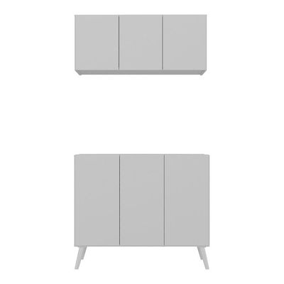 Kit Armário De Cozinha Aéreo E Balcão 3 Portas Retrô Multimóveis Mp2168 Branco Branco