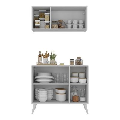 Kit Armário De Cozinha Aéreo E Balcão 3 Portas Retrô Multimóveis Mp2168 Branco Branco