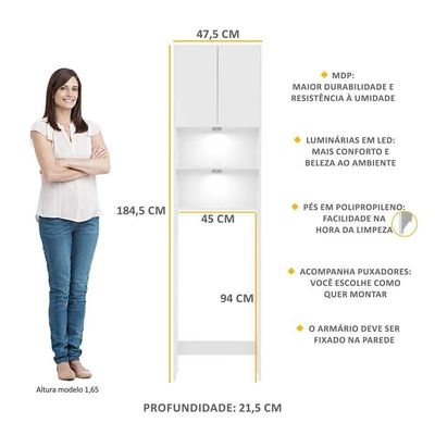 Armário Banheiro com 2 Leds para Sanitário e 2 Portas Branco