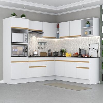 Cozinha Completa De Canto Mp2080 Com Armário E Balcão Branca