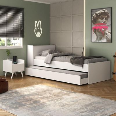 Conjunto Quarto Bicama Com Colchão E Baú/mesa De Cabeceira Retrô Multimóveis Mp4222 Branco Branco