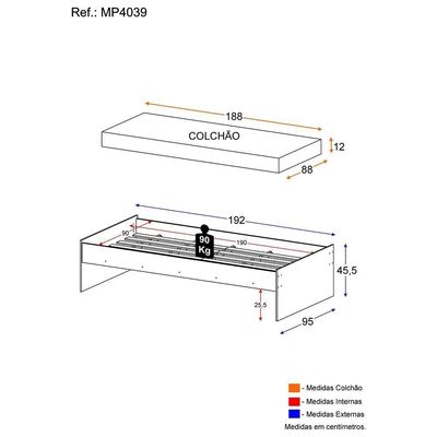 Cama De Solteiro C/ Colchão Dublin Multimóveis Mp4039 Branca