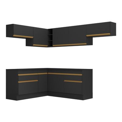 Armário De Cozinha Completa De Canto V2104 Preto/dourado