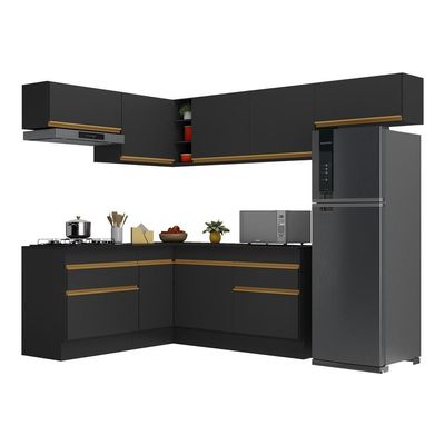 Armário De Cozinha Completa De Canto V2104 Preto/dourado