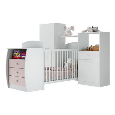 Quarto Infantil Com Berço-cômoda Laura Branco/rosa