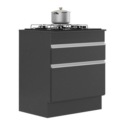 Balcão Cozinha Para Cooktop 70cm Com Rodapé 1 Porta 1 Gaveta Veneza Multimóveis V2118 Preto/branco