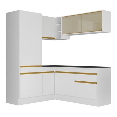 Armário De Cozinha Completa De Canto Com Rodapé Veneza Multimóveis V2088 Branco/dourado Branco/dourado