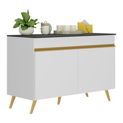 Balcão Cozinha Pia 120cm 2Portas Veneza V3738 Branco/dourado
