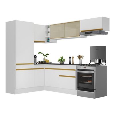 Armário De Cozinha Completa Canto Multimóveis Branco/dourado
