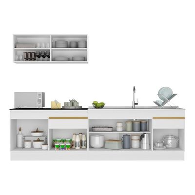 Armário De Cozinha Compacta 270cm Com Rodapé Veneza Multimóveis V2112 Branco/dourado Branco/dourado