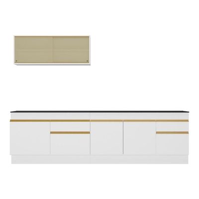 Armário De Cozinha Compacta 270cm Com Rodapé Veneza Multimóveis V2112 Branco/dourado Branco/dourado