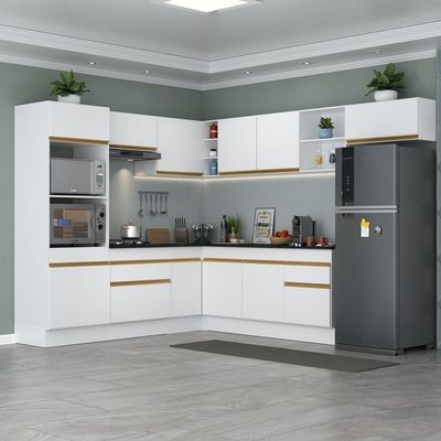 Armário De Cozinha Completa De Canto Com Rodapé Veneza Multimóveis V2083 Branco/dourado Branco/dourado