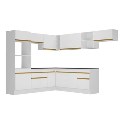 Armário De Cozinha Completa De Canto Com Rodapé Veneza Multimóveis V2083 Branco/dourado Branco/dourado
