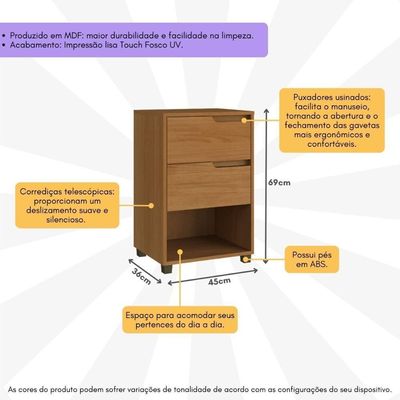 Mesa De Cabeceira 45cm Com 2 Gavetas Multimóveis Cr35244 Nature