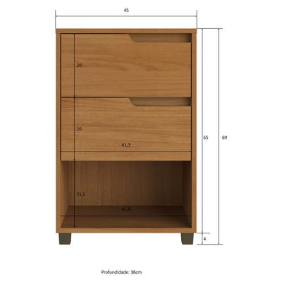 Mesa De Cabeceira 45cm Com 2 Gavetas Multimóveis Cr35244 Nature