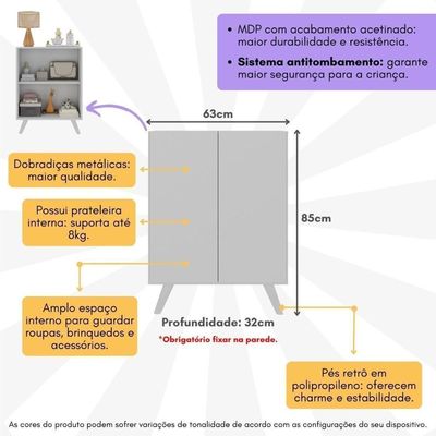 Armário Cômoda Infantil 2 Portas Retrô Multimóveis Mp4231 Branco Branco