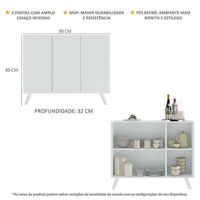 Aparador Buffet 3 Portas Multimóveis V1009 Branco