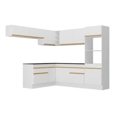 Armário De Cozinha Completa De Canto V2105 Branco/dourado