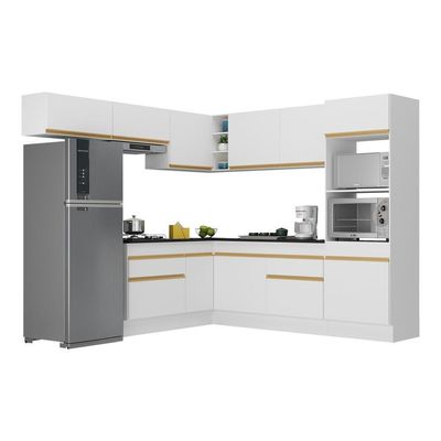 Armário De Cozinha Completa De Canto V2105 Branco/dourado