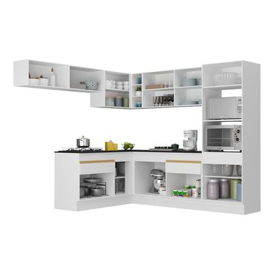 Armário De Cozinha Completa De Canto V2105 Branco/dourado