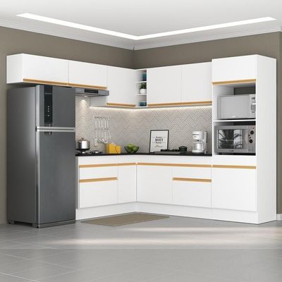 Armário De Cozinha Completa De Canto V2105 Branco/dourado