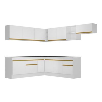 Armário De Cozinha Completa De Canto V2103 Branco/dourado