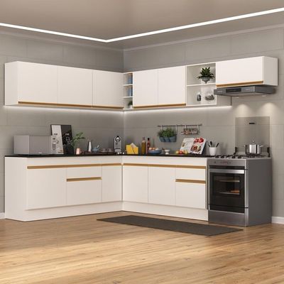 Armário De Cozinha Completa De Canto V2103 Branco/dourado