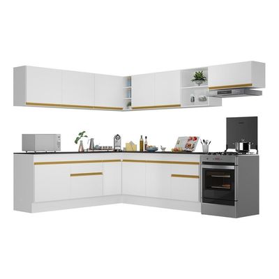 Armário De Cozinha Completa De Canto V2103 Branco/dourado